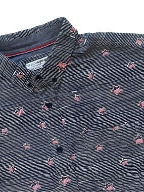 Eighth Avenue Navy Striped Short-Sleeve Button-Down Stars Print Junior Large